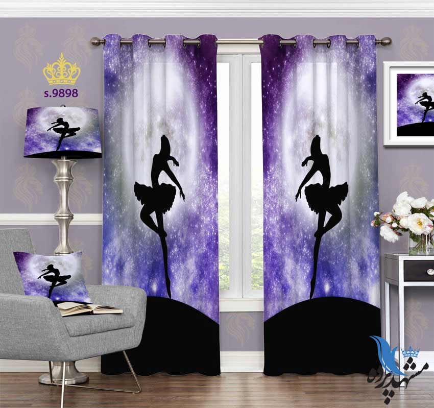 punch-curtain-child-s-9898 پرده پانچ دخترانه طرح سایه دختر و کهکشان کد S9898