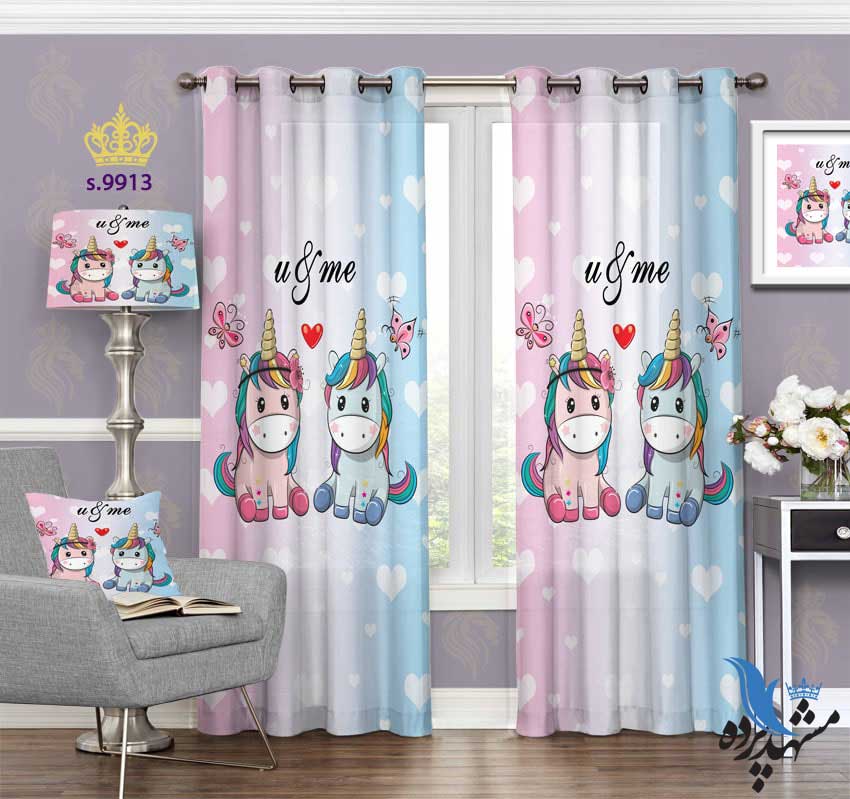 punch-curtain-child-s-9913 پرده پانچ کودک طرح اسب های شاخدار کد S9913