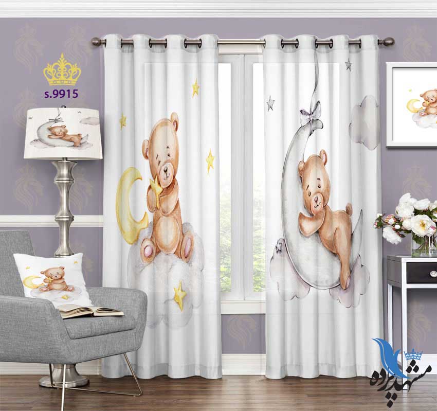 punch-curtain-child-s-9915 پرده پانچ کودک طرح بچه خرس و ماه کد S9915