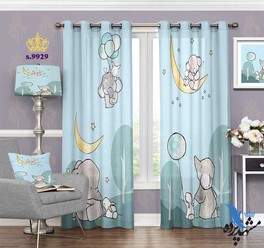 punch-curtain-child-s-9929 پرده پانچ کودک طرح فیل و خرگوش کد S9929