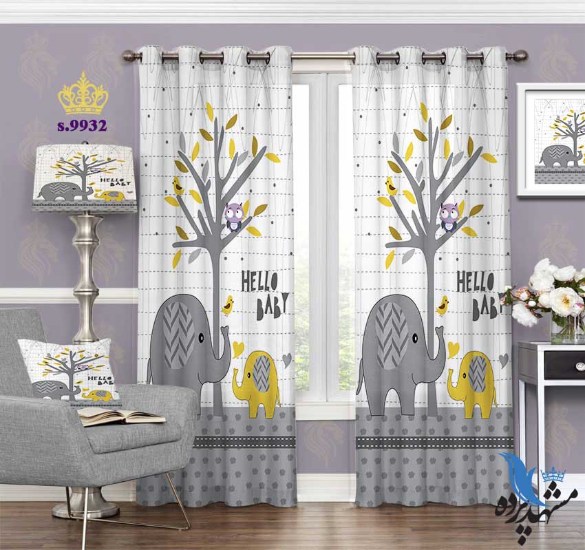 punch-curtain-child-s-9932 پرده پانچ کودک طرح فیل و گنجشک کد S9932