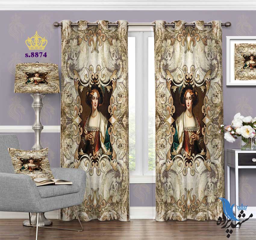 punch-curtain-classic-s-8874 پرده پانچ کلاسیک طرح نقاشی زن کد S8874