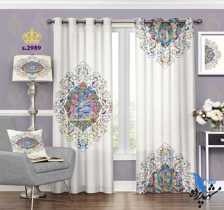 punch-curtain-eslimi-s-2989 پرده پانچ کلاسیک طرح نقاشی کاشی کاری کد S2989