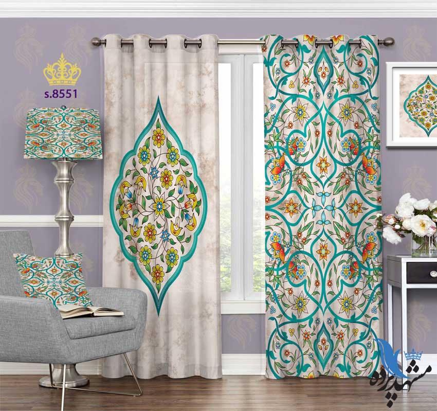 punch-curtain-eslimi-s-8551 پرده پانچ اسلیمی طرح گل و برگ کد S8551