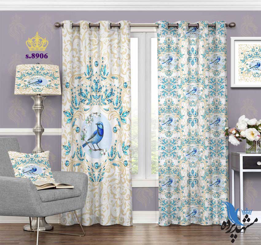 punch-curtain-eslimi-s-8906 پرده پانچ اسلیمی طرح پرنده کد S8906
