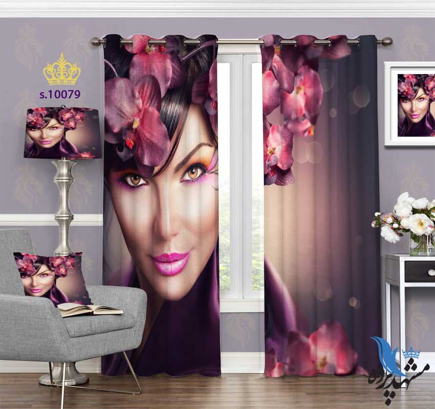 punch-curtain-face-s-10079 پرده پانچ چهره طرح زن خندان آرایش کرده کد S10079