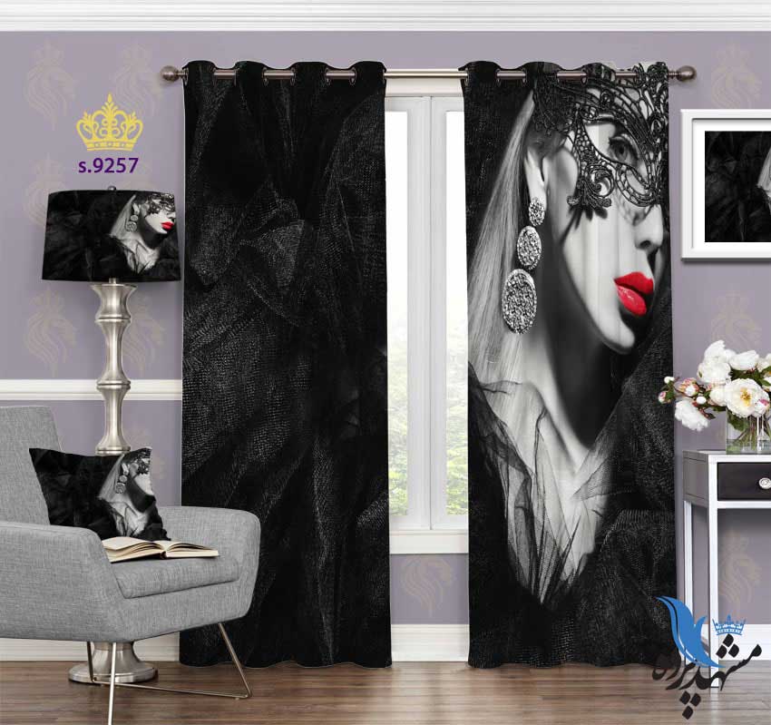 punch-curtain-face-s-9257 پرده پانچ چهره طرح دختر نقاب زده کد S9257