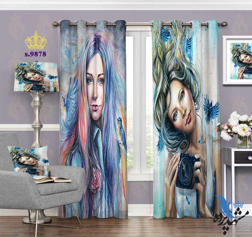 punch-curtain-face-s-9878 پرده پانچ چهره طرح نقاشی دختر عکاس کد S9878