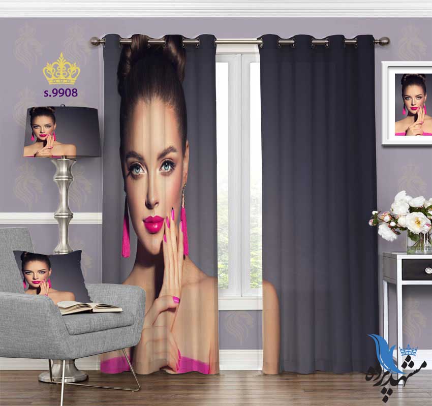 punch-curtain-face-s-9908 پرده پانچ چهره طرح دختر میکاپ کرده کد S9908