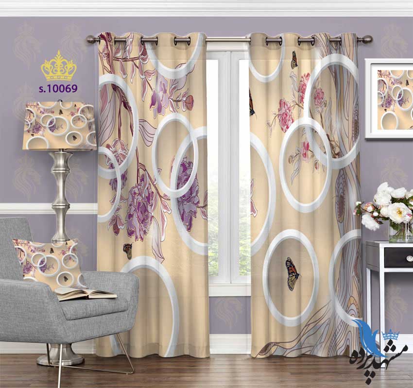 punch-curtain-fantasy-s-10069 پرده پانچ فانتزی طرح حلقه های سه بعدی و گل کد S10069