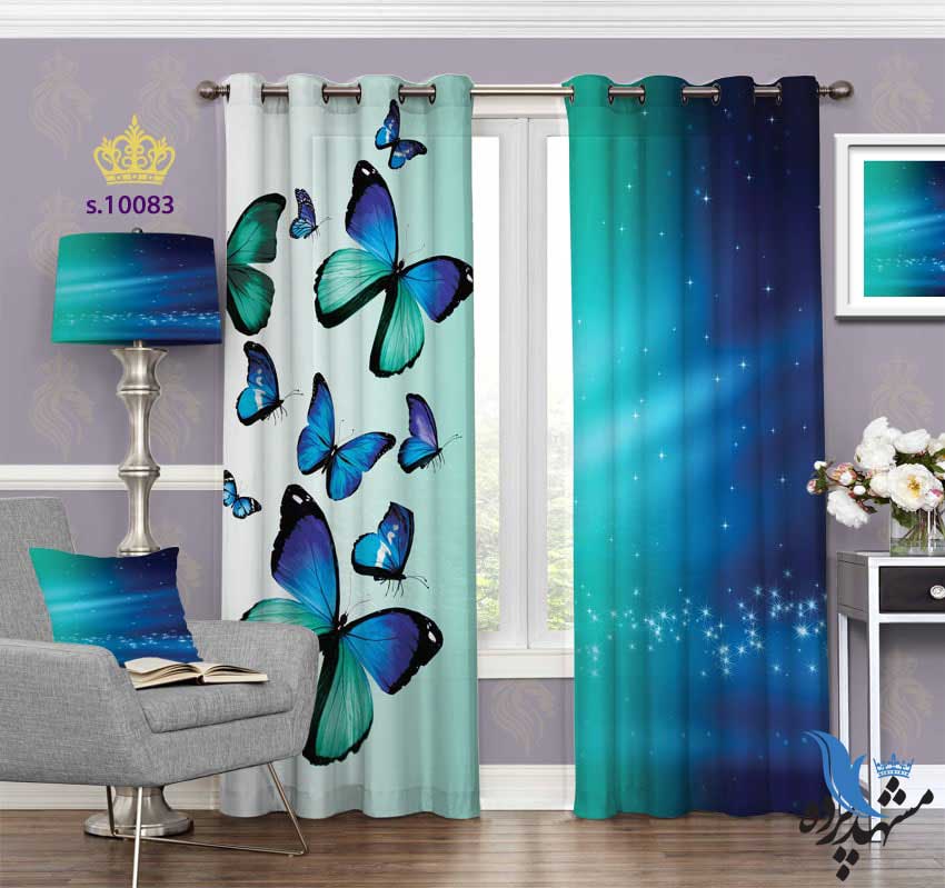 punch-curtain-fantasy-s-10083. پرده پانچ فانتزی طرح پروانه و آسمان کد S10083