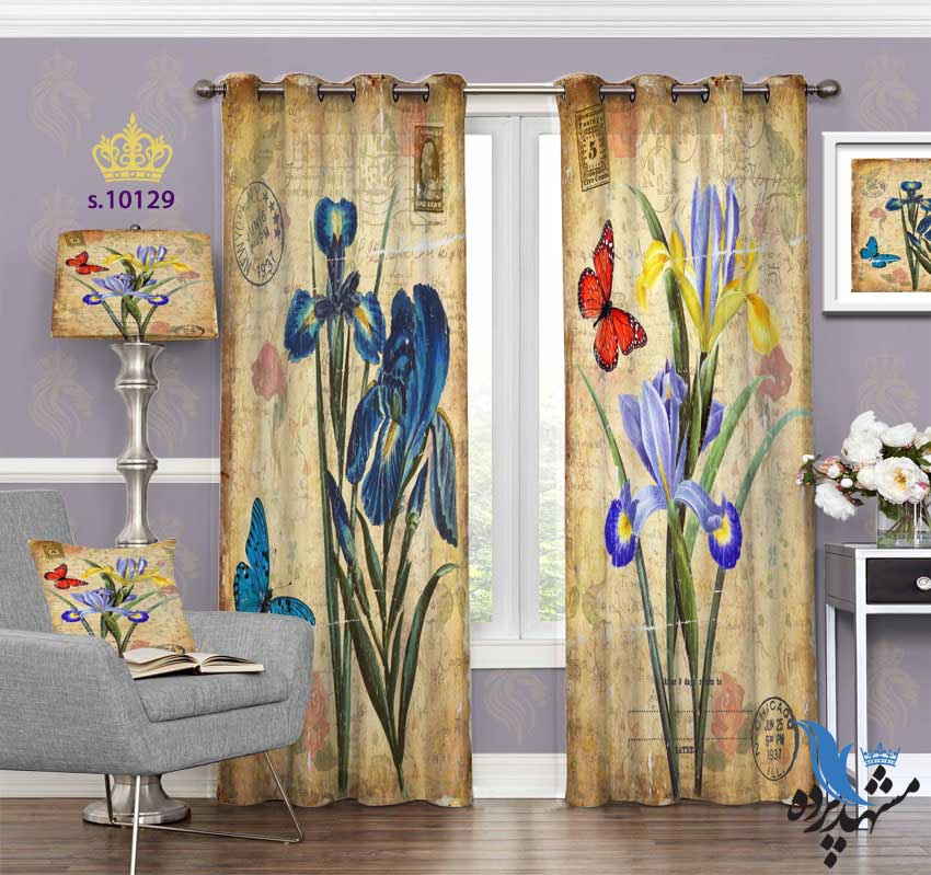 punch-curtain-fantasy-s-10129 پرده پانچ فانتزی طرح گل و پروانه کد S10129