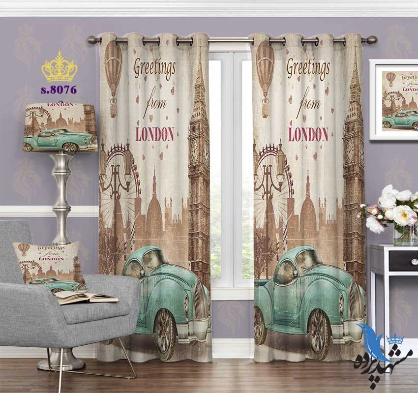 punch-curtain-fantasy-s-8076 پرده پانچ فانتزی طرح ماشین فولکس و شهربازی کد S8076