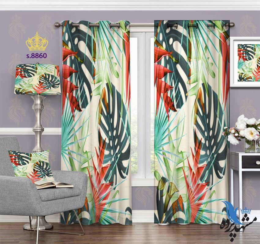 punch-curtain-fantasy-s-8860 پرده پانچ فانتزی طرح برگ بزرگ کد S8860
