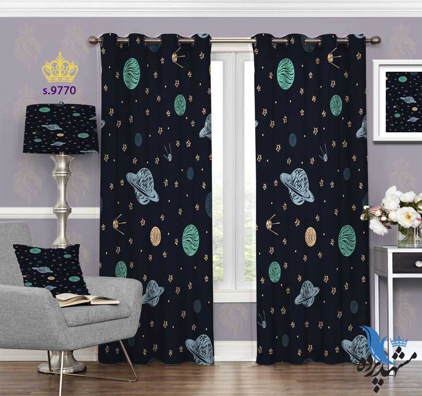 punch-curtain-fantasy-s-9770 پرده پانچ فانتزی طرح سفینه و ستاره ها کد S9770