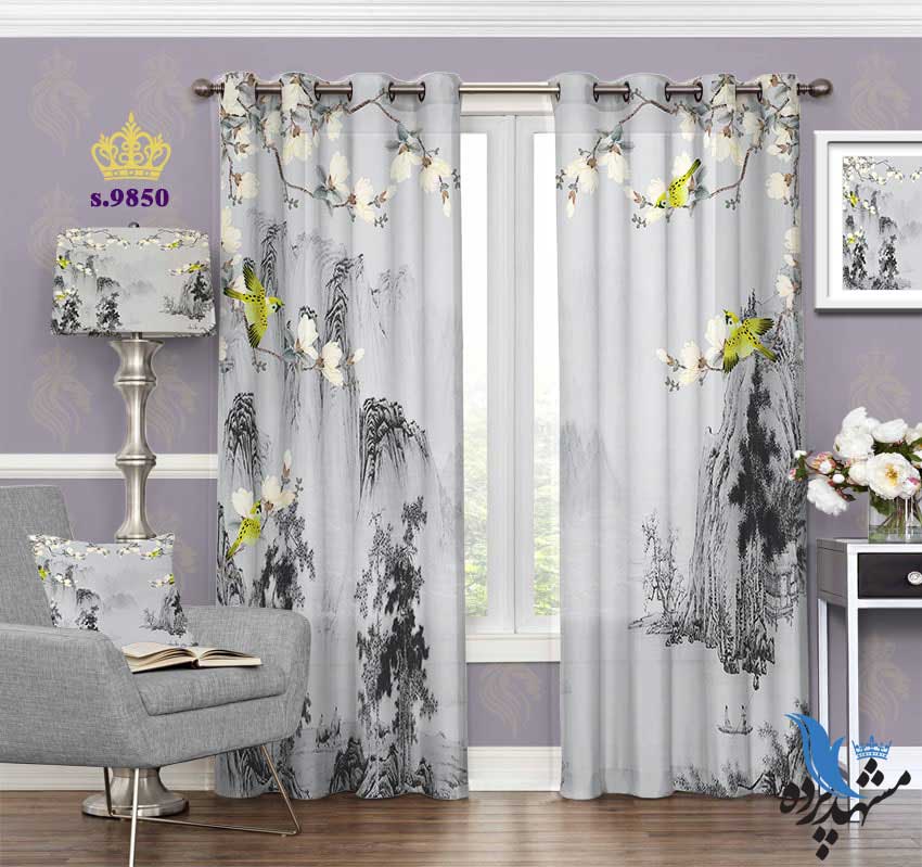 punch-curtain-fantasy-s-9850 پرده پانچ فانتزی طرح چهره شکوفه و پرنده کد S9850