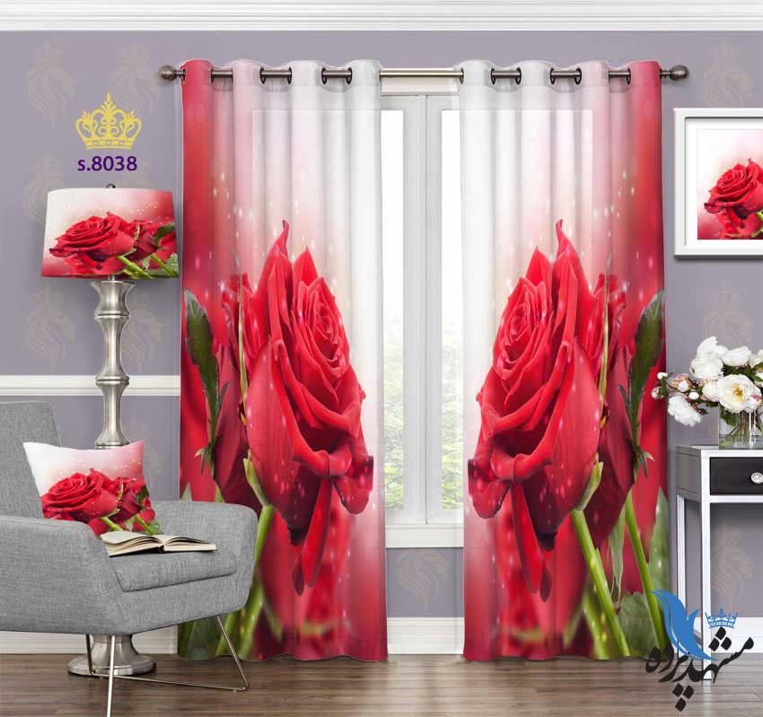 punch-curtain-flower-s-8038 پرده پانچ طرح گل رز بزرگ کد S8038