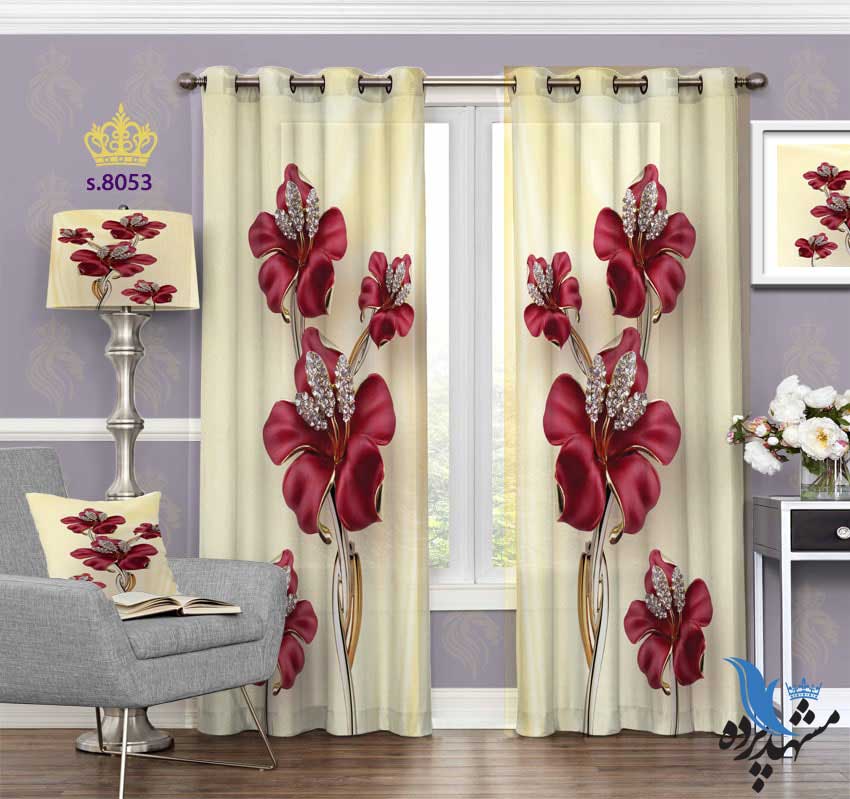 punch-curtain-flower-s-8053 پرده پانچ طرح گل فانتزی سه بعدی کد S8053