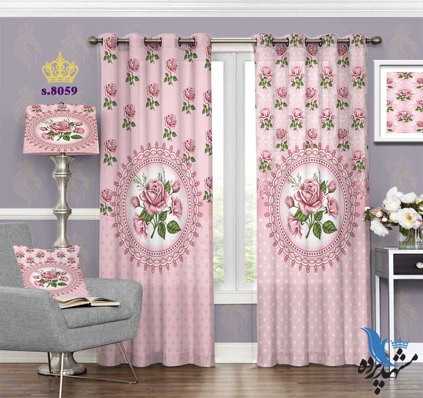 punch-curtain-flower-s-8059 پرده پانچ طرح گل های رز کوچک و بزرگ کد S8059