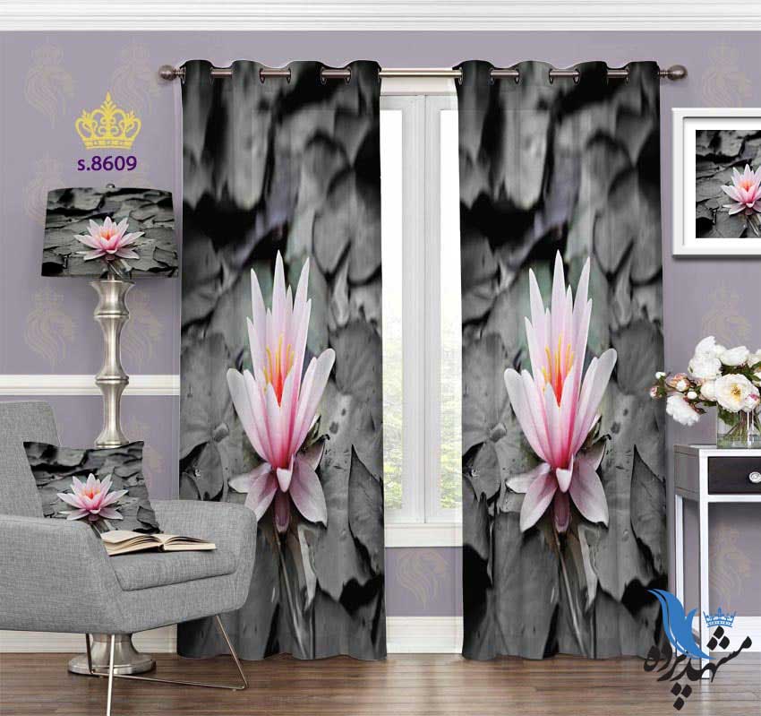 punch-curtain-flower-s-8609 پرده پانچ طرح گل نشسته روی برگ ها کد s8609