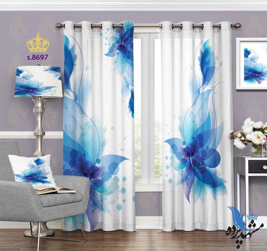 punch-curtain-flower-s-8697 پرده پانچ طرح گل فانتزی با پس زمینه ساده کد s8697