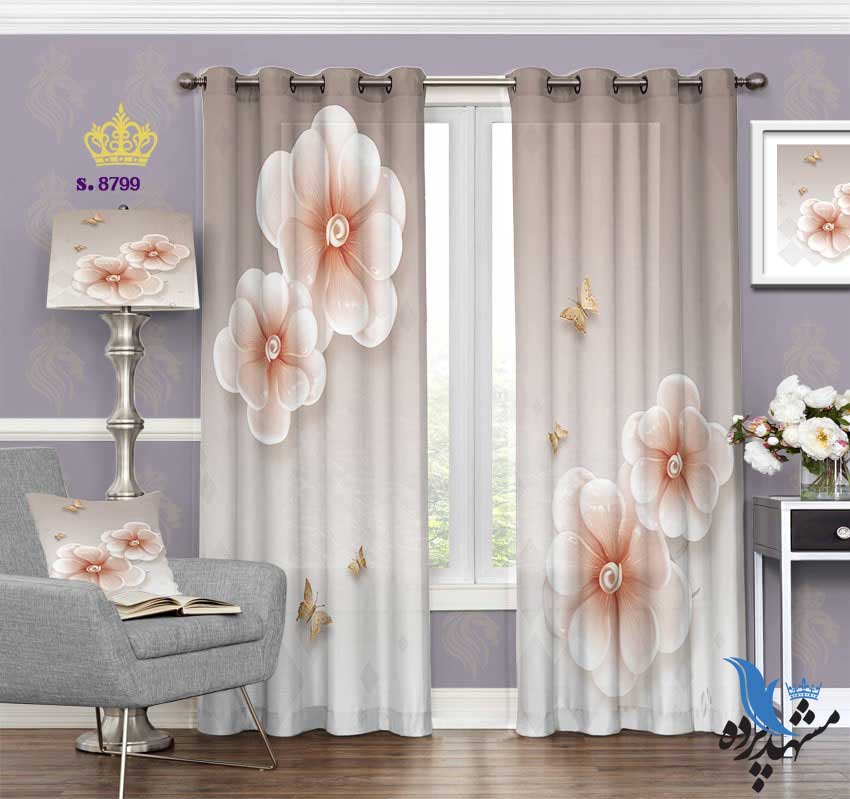 punch-curtain-flower-s-8799 پرده پانچ طرح گل فانتزی و پروانه های ریز کد s8799