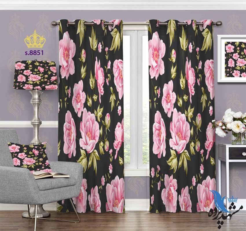 punch-curtain-flower-s-8851 پرده پانچ طرح نقاشی گل و برگ کد s8851
