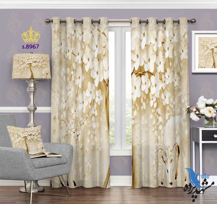 punch-curtain-flower-s-8967 پرده پانچ طرح شکوفه و آهو کد s8967