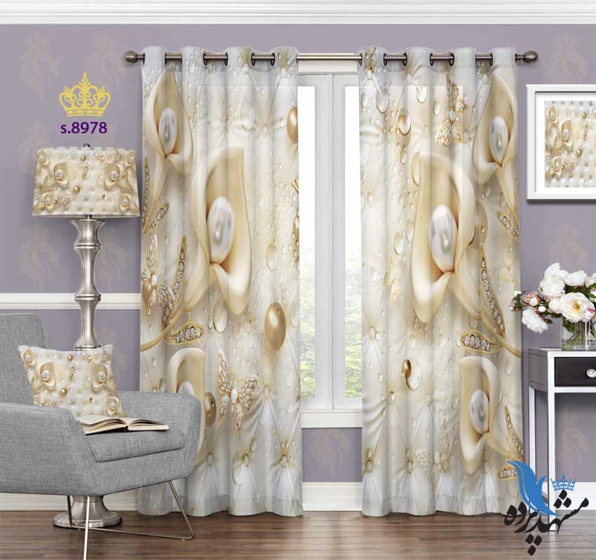 punch-curtain-flower-s-8978 پرده پانچ طرح گل و مروارید کد s8978