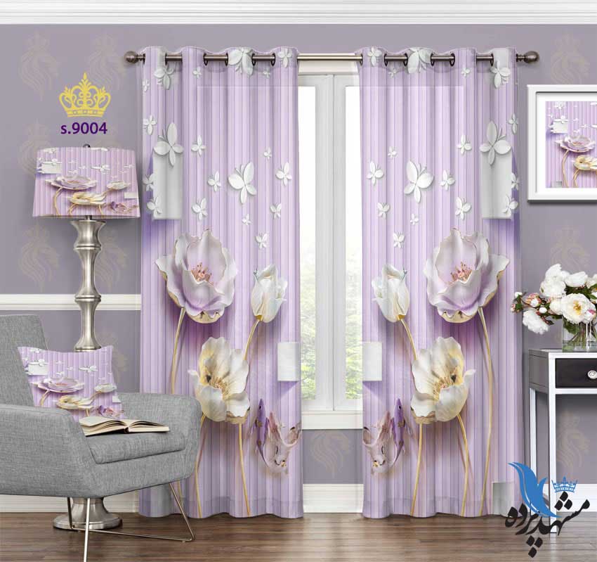 punch-curtain-flower-s-9004 پرده پانچ طرح گل سه بعدی و پروانه کد s9004