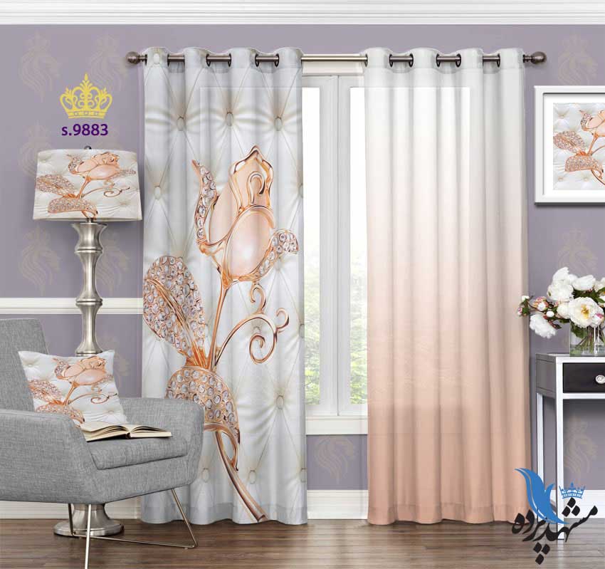 punch-curtain-flower-s-9883 پرده پانچ طرح تلفیقی ساده و گل سه بعدی کد s9883