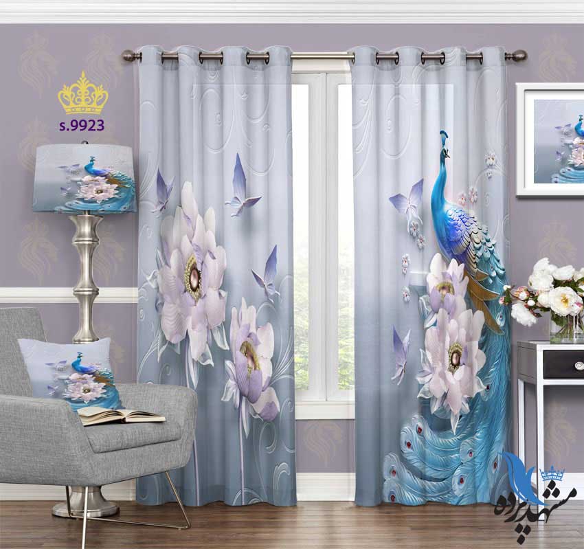 punch-curtain-flower-s-9923 پرده پانچ طرح گل و طاووس کد s9923