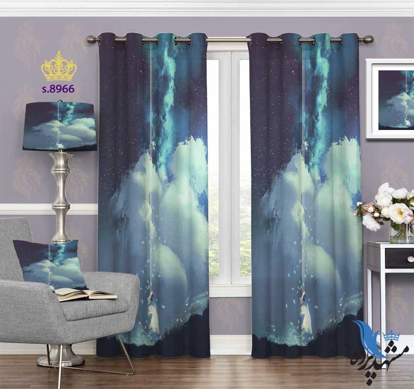 punch-curtain-modern-s-8966 پرده پانچ مدرن طرح ابرها و ستارگان کد s8966