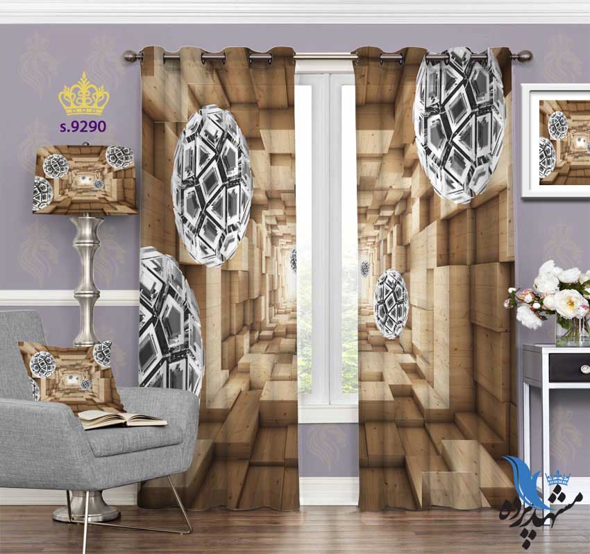 punch-curtain-modern-s-9290 پرده پانچ مدرن طرح گوی های هندسی کد s9290