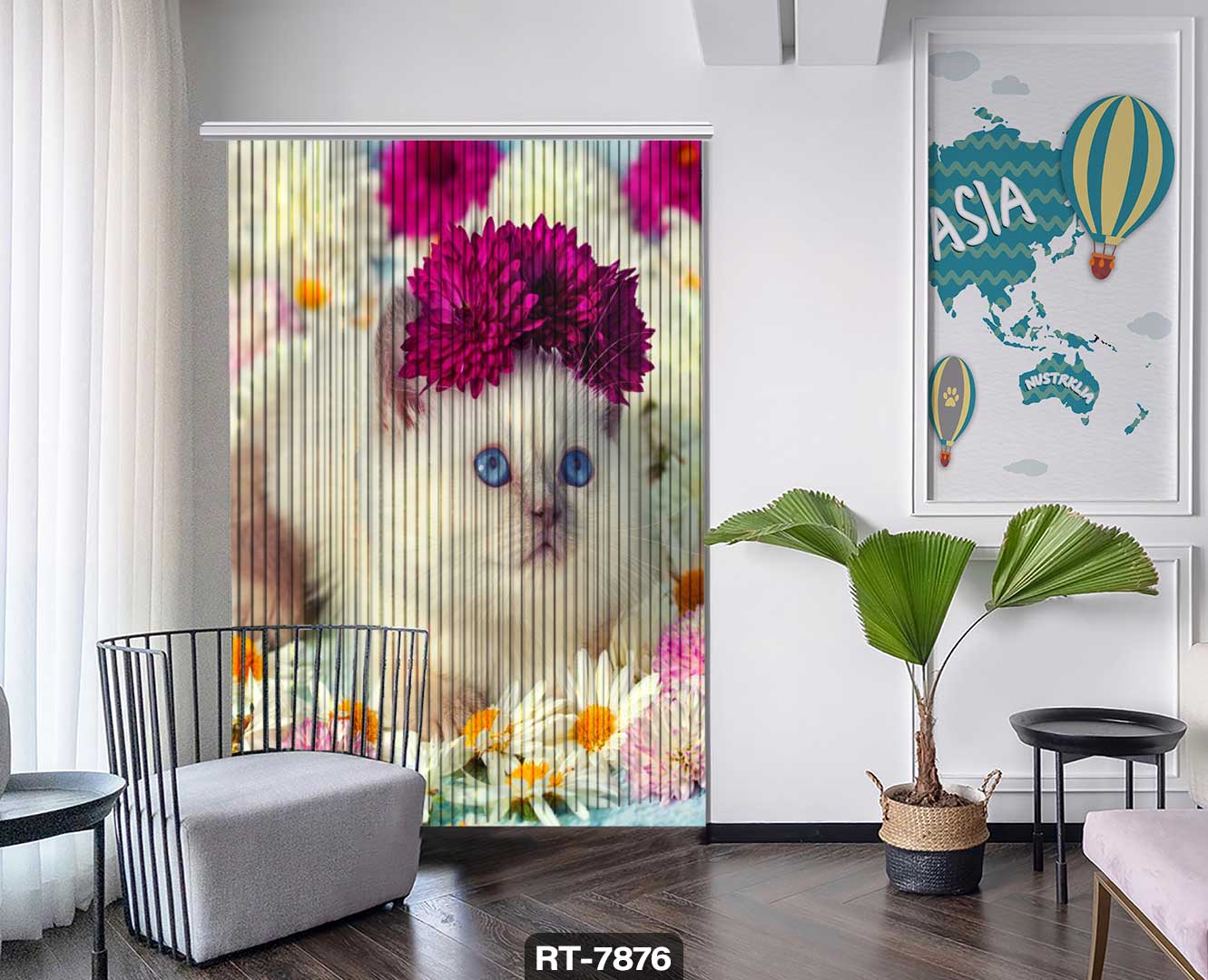 shershereh-animal-rt-7876 پرده ریسه شرشره تصویری طرح گربه کد RT7876