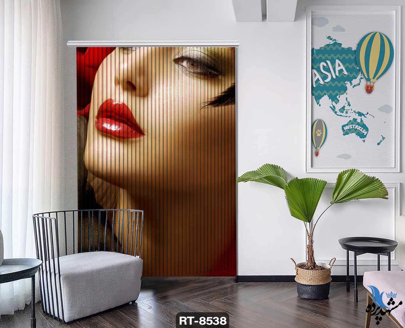 shershereh-face-rt-8538 پرده ریسه شرشره تصویری طرح زن میکاپ کرده کد RT8538