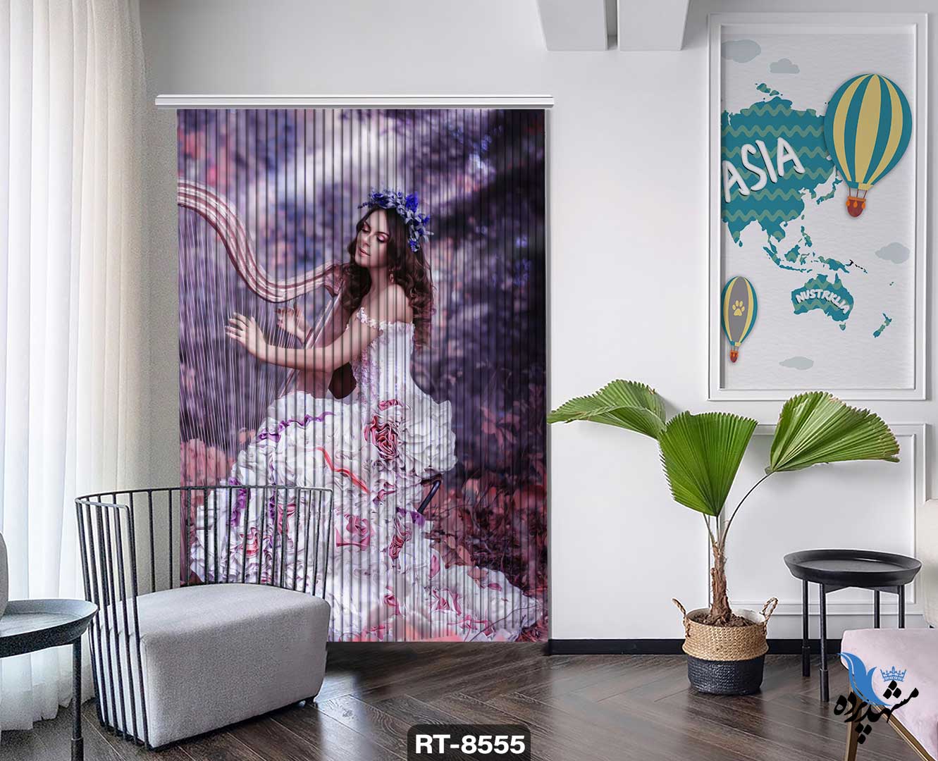 shershereh-face-rt-8555 پرده ریسه شرشره تصویری طرح عروس نوازنده کد RT8555