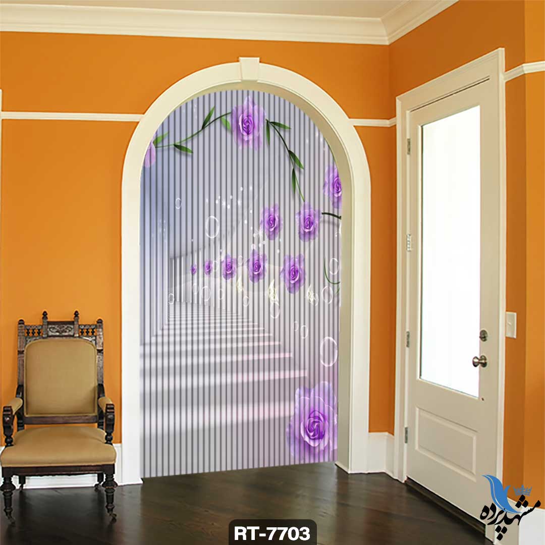 shershereh-flower-rt-7703 پرده ریسه شرشره تصویری طرح گل و دالان کد RT7703