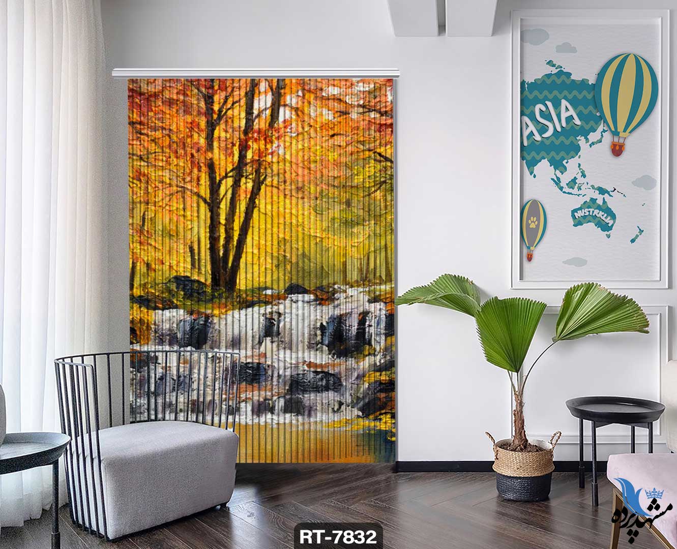 shershereh-nature-rt-7832 ریسه شرشره تصویری طرح نقاشی درختان پاییزی و آبشار کد RT7832