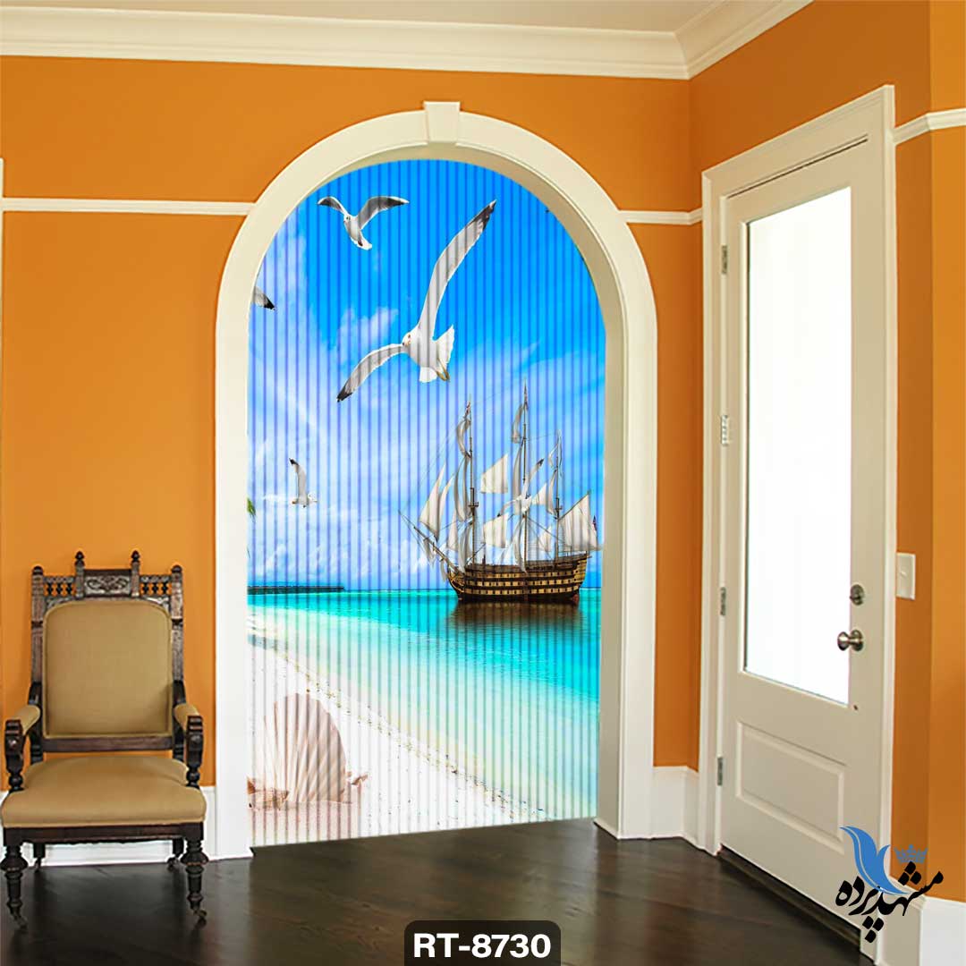 shershereh-nature-rt-8730 ریسه شرشره تصویری طرح ساحل و کشتی و پرندگان کد RT8730