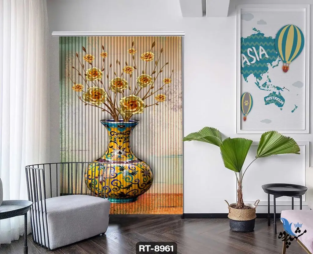 پرده-شرشره-تصویری-طرح-نقاشی-گل-و-گلدان-RT8961-مشهد-پرده ریسه شرشره تصویری طرح نقاشی گل و گلدان کد RT8961