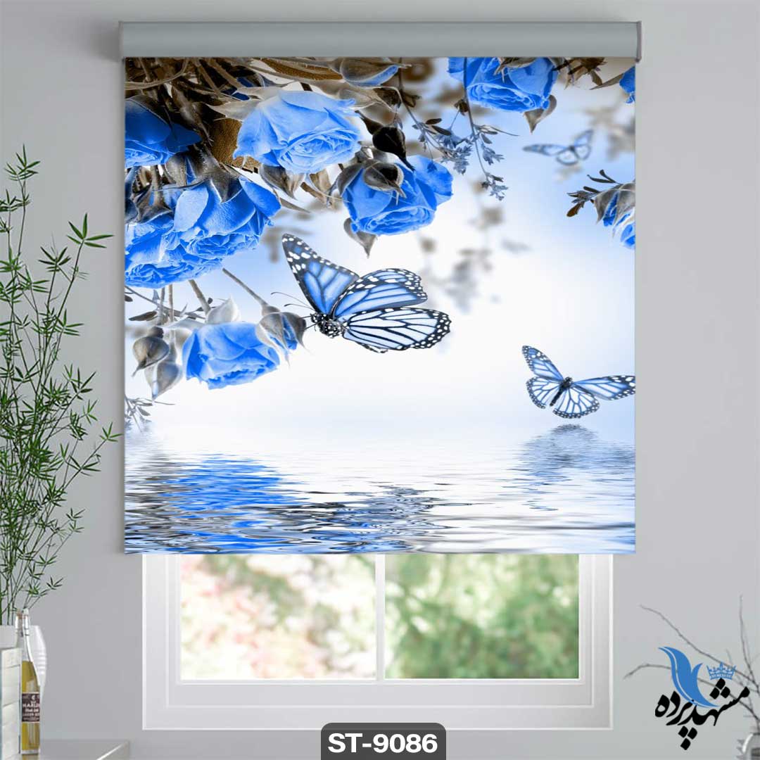 پرده شید رول تصویری طرح سه بعدی گل رز و پروانه کد ST9086 پرده شید رول تصویری طرح سه بعدی گل رز و پروانه کد ST9086