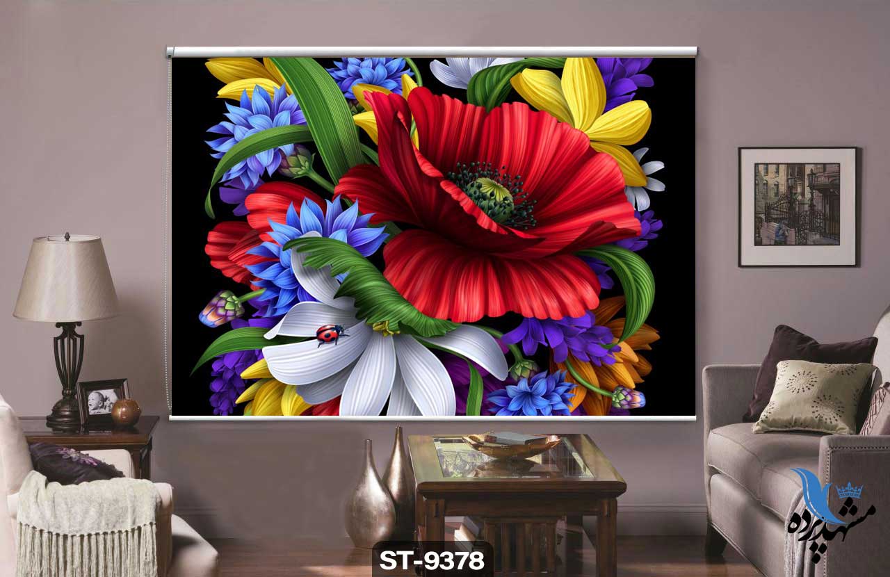 shaderoll-curtain-flower-st-9378 پرده شید رول تصویری طرح نقاشی فانتزی گلدان گل کد ST9378