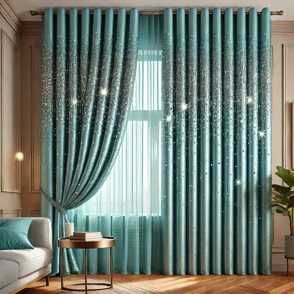 پرده پانچ آبی فیروزه ای-مشهدپرده