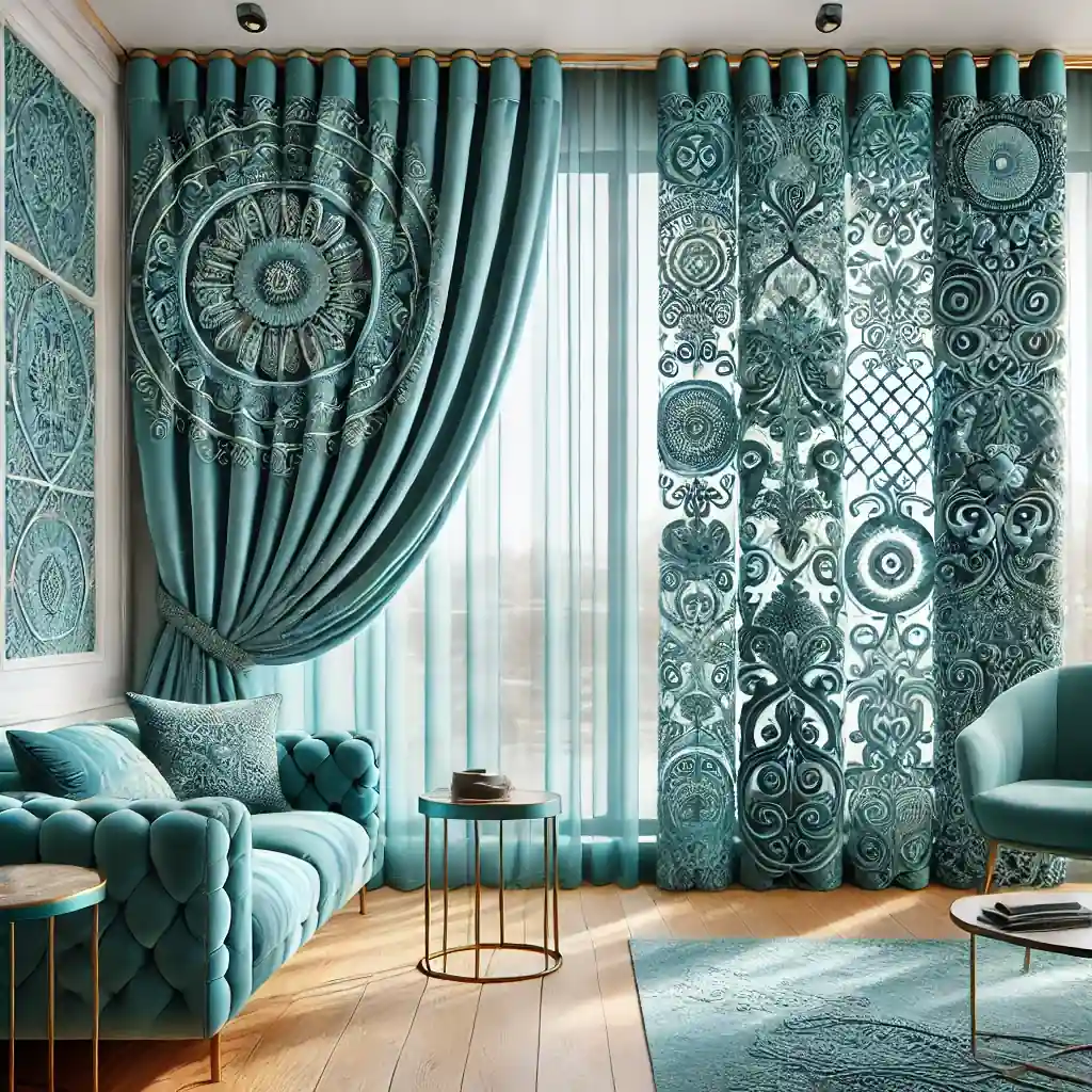 پرده پانچ پذیرایی فیروزه ای-مشهدپرده