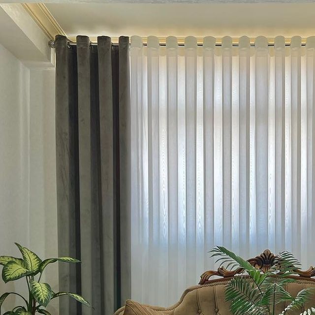 پرده پانچ دو رنگ طوسی برای دیزاین خانه-مشهدپرده