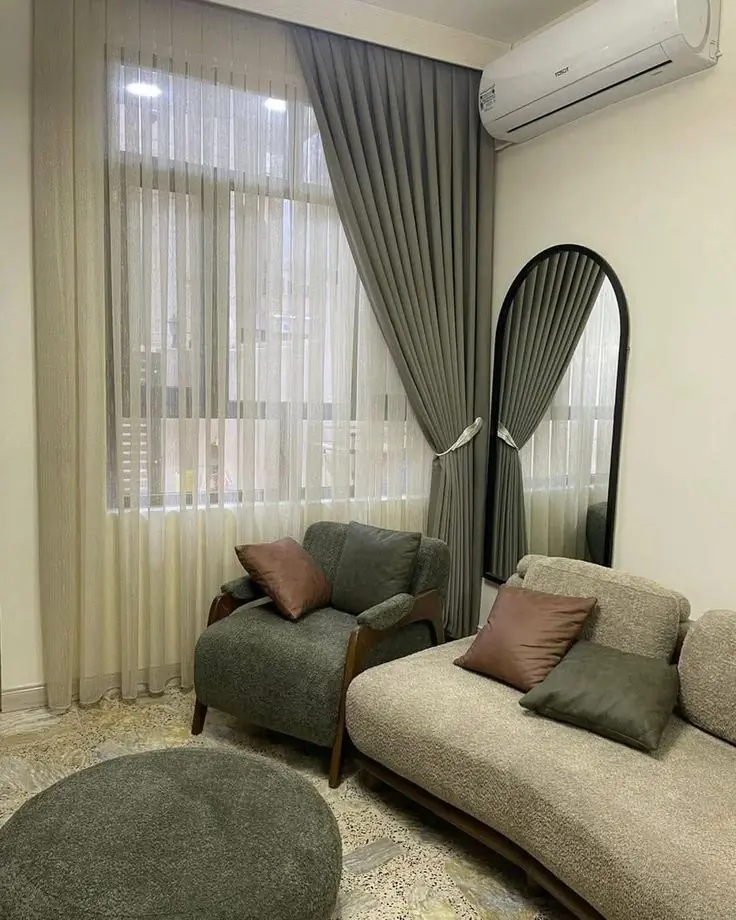 پرده پانچ دو رنگ طوسی سفید-مشهدپرده