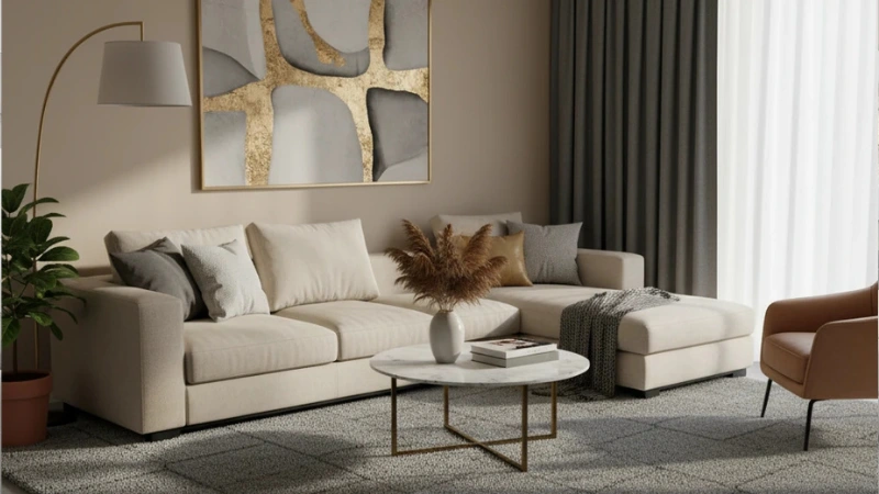 دکوراسیون منزل با فرش طوسی و پرده-مشهدپرده